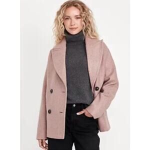 Old Navy Pink Heather Oversized Double-Breasted Classic Casual Pea Coat